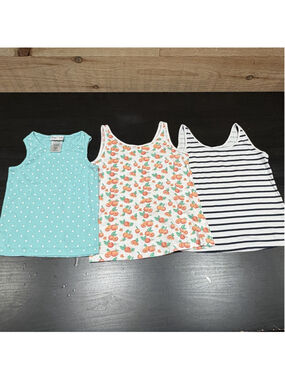 Girls Tank Top Lot (3) Size 6 Peach Print Striped Polka Dot Coastal Core Preppy